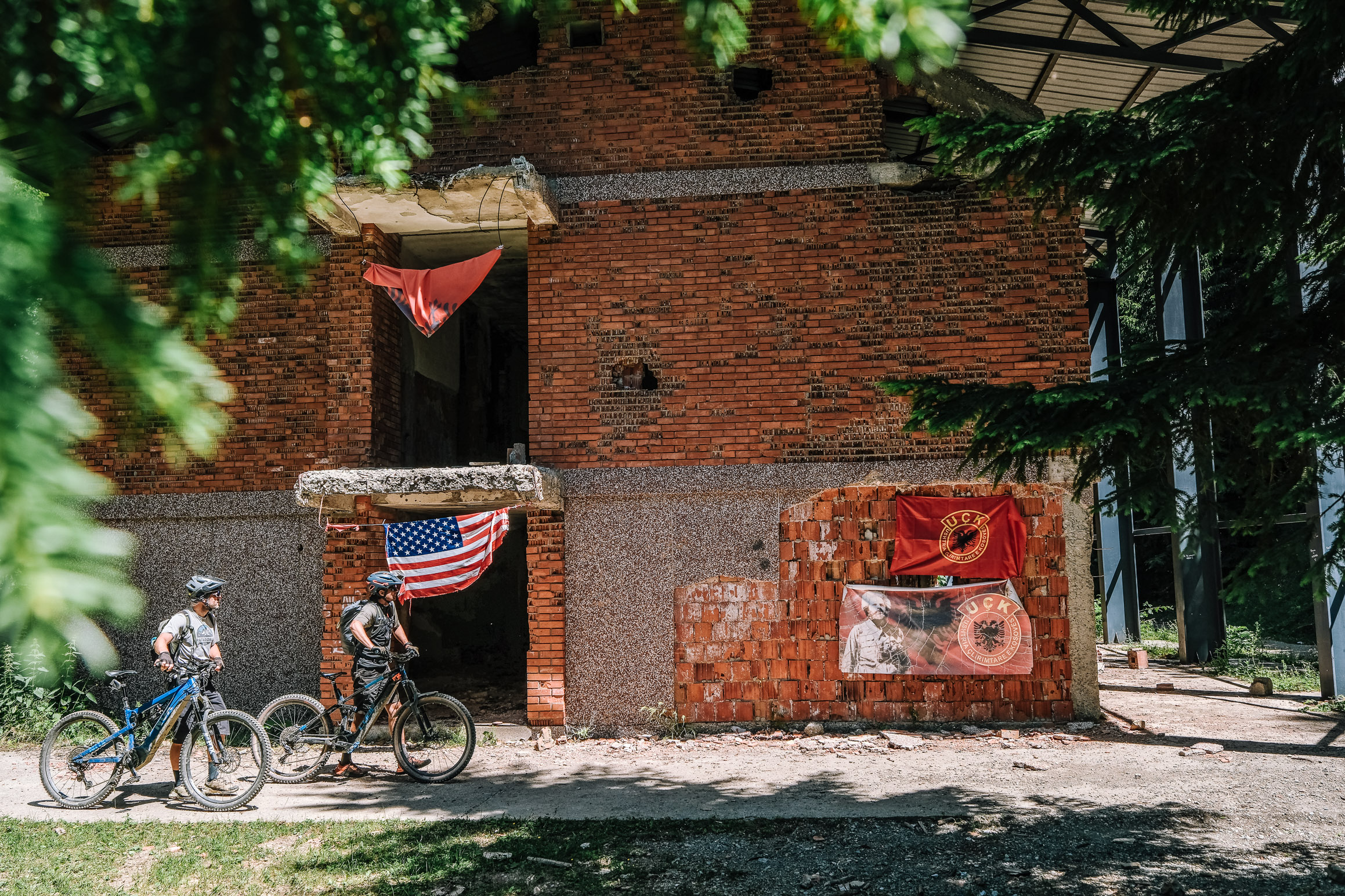 Riders at the bombed barracks of the former Koshare border post